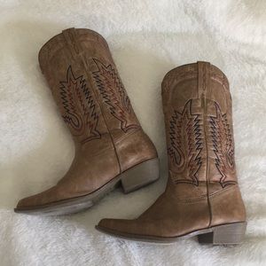 Brown Faux Leather Cowgirl Boots